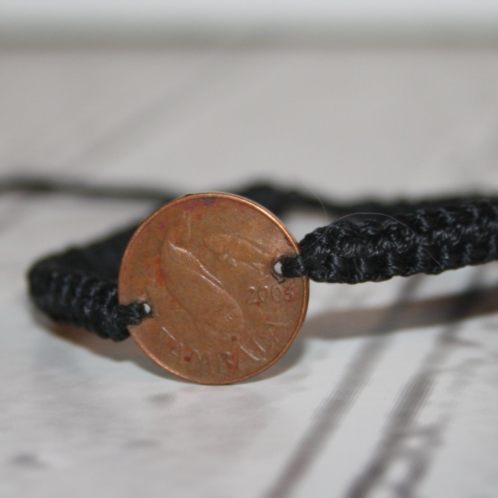Black Cord And 1 Tambala Coin Bracelet Adjustable 10$
